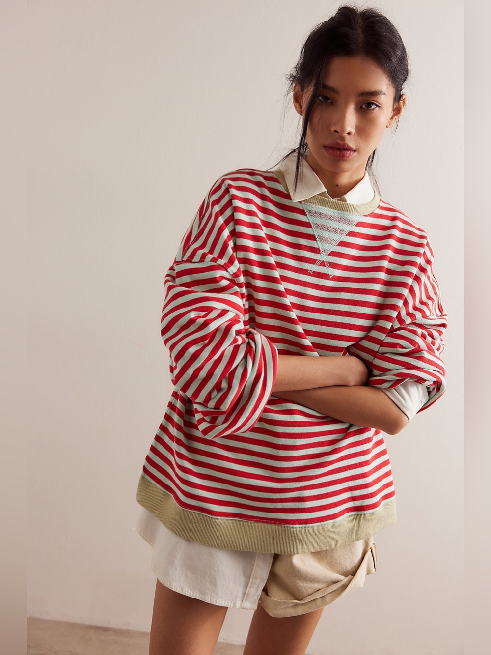 ✨We The Free Classic Striped Oversized Crewneck Sweater Size Small
